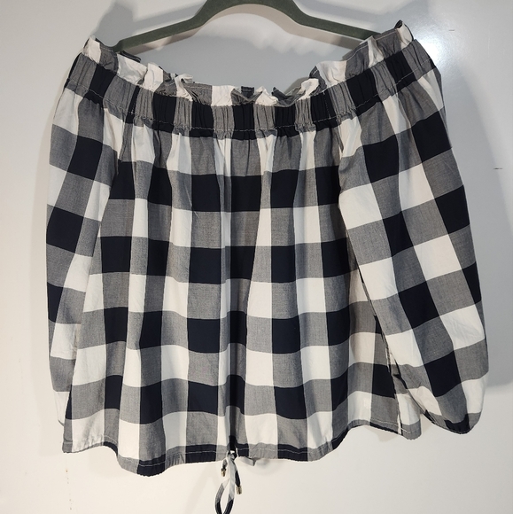 Navy and White Checkered Off-Shoulder Top From TOMMY HILFIGER, NWT, Size Large - Picture 1 of 6
